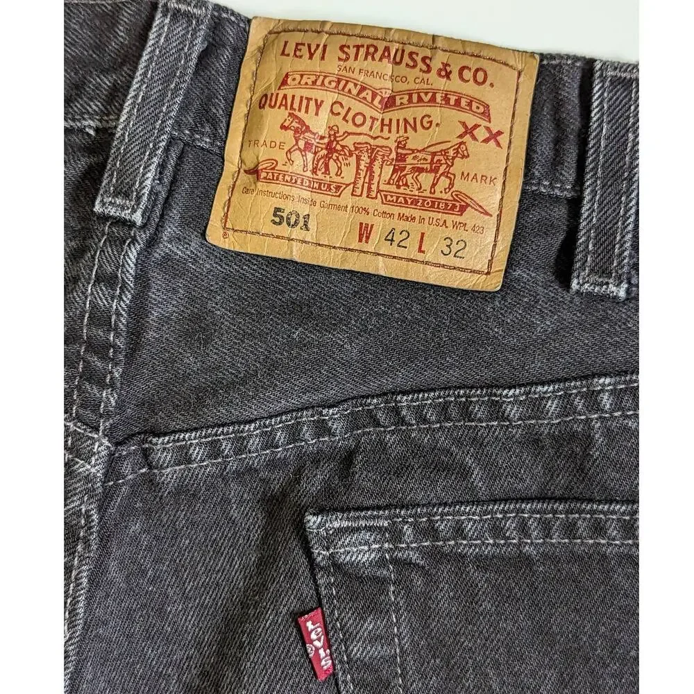 Vintage Y2K Levi 501 Jeans Black Faded Made in USA Button Fly Mens 42 Pant Denim
